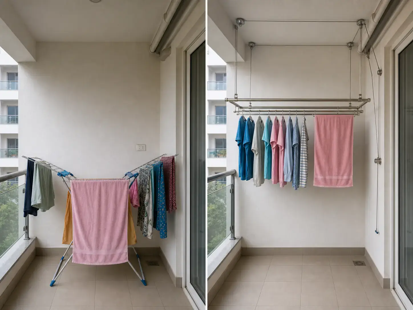 Cloth hanger before and after installation in Devanahalli